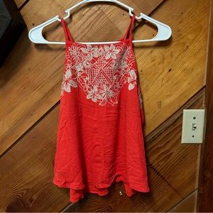 Bright Red/Orange tank top with floral embroidery